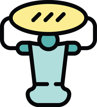 recommend clip art: Simple colorful icon of a street vendor balancing a tray of baguettes on his head