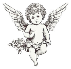Drawing sketch angel cupid.