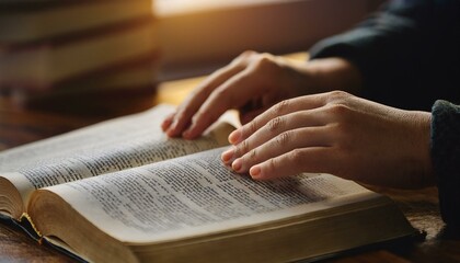 Naklejka premium The hands of a pastor rest atop an open Bible.