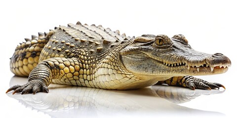 Obraz premium Impressive top-down shot of a crocodile, showcasing its beauty. Ideal for wildlife aficionados and nature lovers who admire striking drone