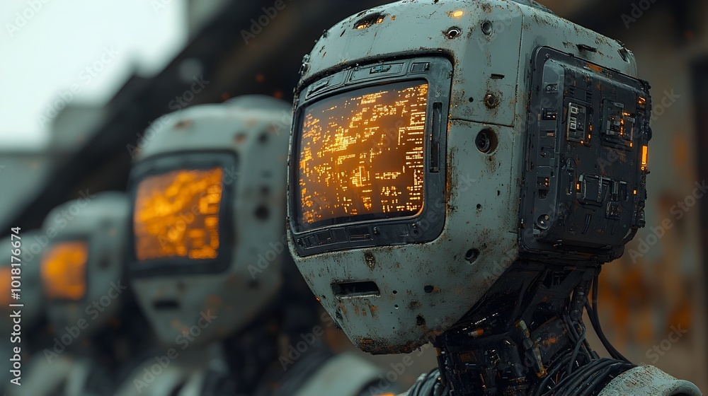 Poster conceptual image depicting a dystopian future where intelligence technologies are used to exert auth