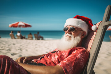 Obraz premium Generated with AI portrait of funny Santa Claus on summer vacation