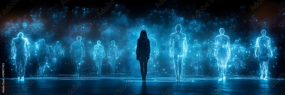 Aufkleber Conceptual of AI-powered human control and manipulation through integrated sensor networks and advanced technology. The image depicts a futuristic.