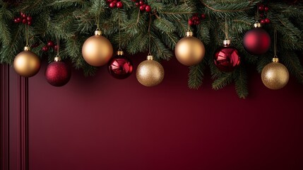 Christmas Baubles on Red.