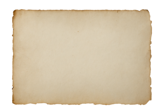 old paper with burnt edges isolated on transparent background
