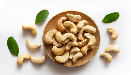 Fototapeta premium Cashew nuts, isolated against a clean, smooth white background