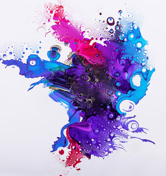 Vivid ink explosions in abstract art composition