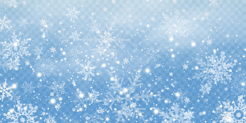 Simple heavy snowflakes design. Wintertime speck freeze shapes. Snowfall weather white blue illustration. Scattered snowflakes december theme. Snow hurricane landscape.