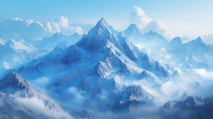 Obraz premium A mountain range covered in snow with a blue sky in the background