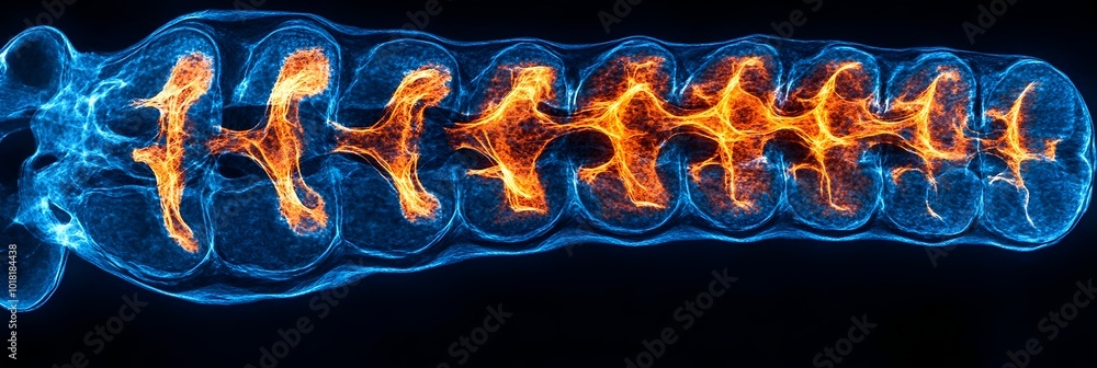 Poster magnified x-ray view of spinal column showing detailed nervous system structure - intricate biologic