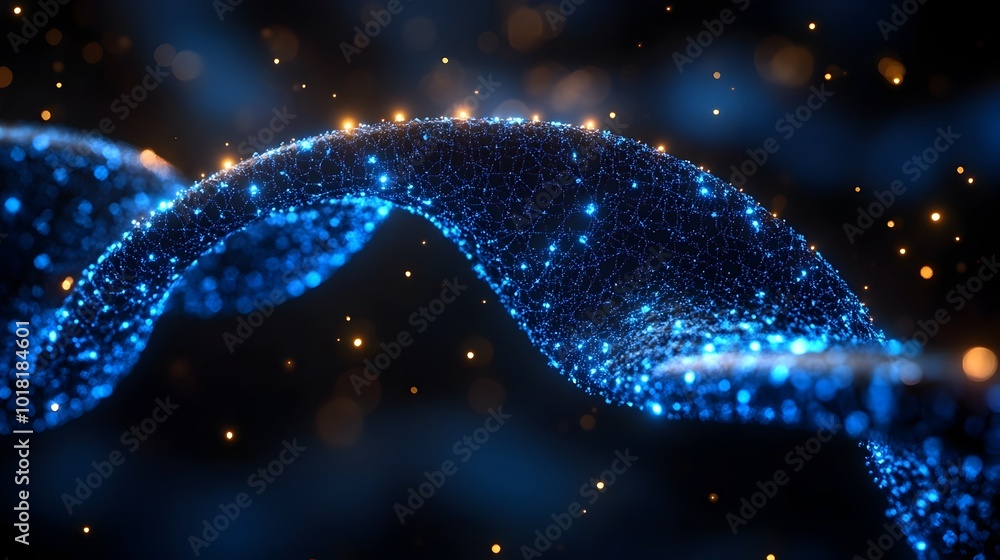 Poster Mesmerizing abstract digital artwork depicting a dynamic and energetic particle wave flowing through a captivating futuristic cosmos background filled with shimmering lights,vibrant colors.