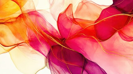 Abstract colorful waves in orange, pink, and purple against a white background, creating a vibrant and dynamic visual effect.