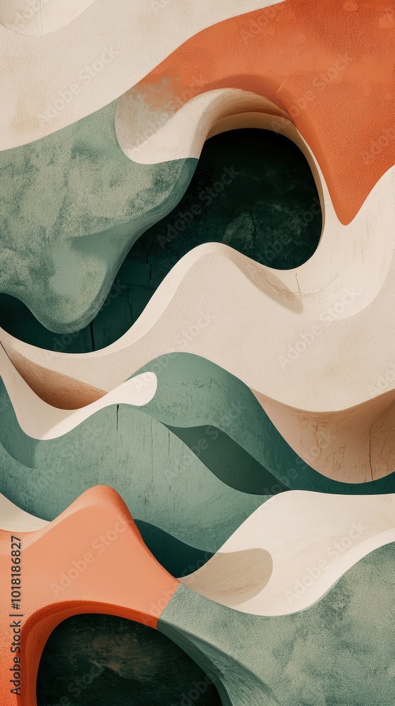 Poster abstract flowing shapes in a blend of earthy tones create a dynamic and modern visual effect.