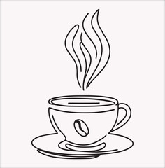 Coffee cup line drawing continuous, tea icon, cafe sketch, drink, single art outline, mug logo, food. Line drawing of a cup in vector form.