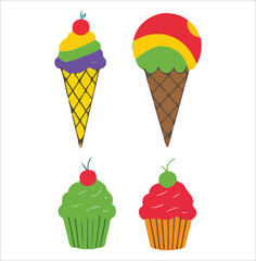 Ice cream Chocolate, strawberry, line art vector art illustration on a white background