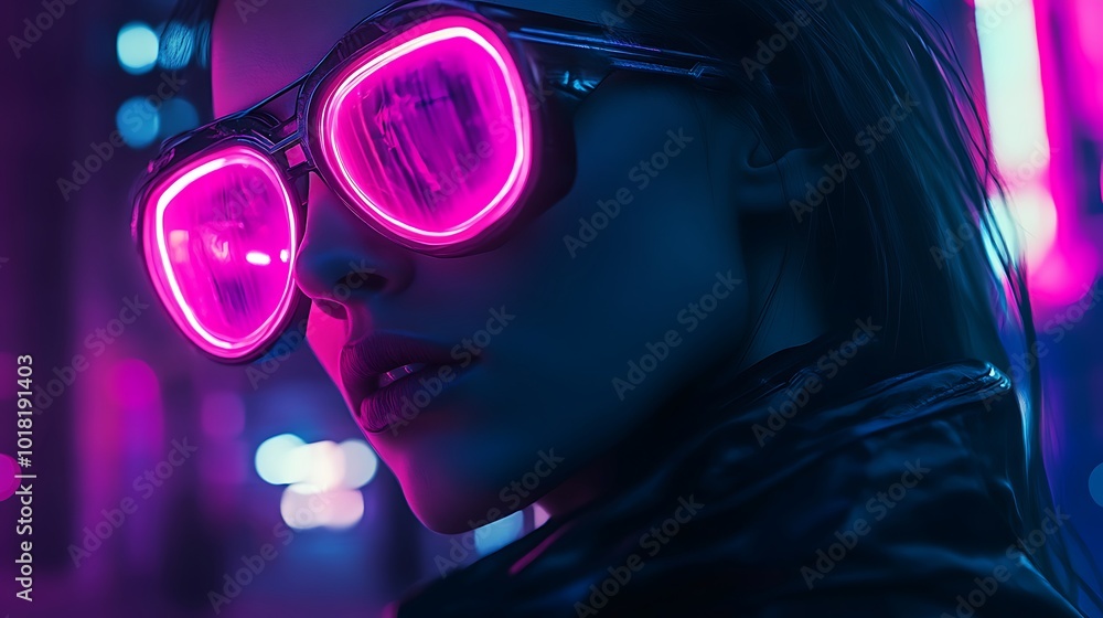 Poster adventurous hacker immersed in a bright neon cyberpunk ecosystem