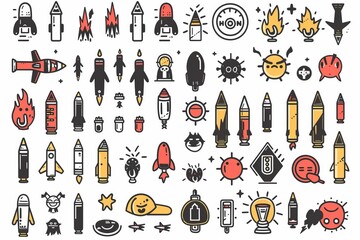 Bullet icon, doodle shell symbol, sketched military cartridge, emotional horror gun sleeve, weapon sign
