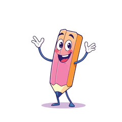 Cute Kawaii Happy Crayon Pencil With Happy Smiling Face And Holding Thumbs Up Character Illustration