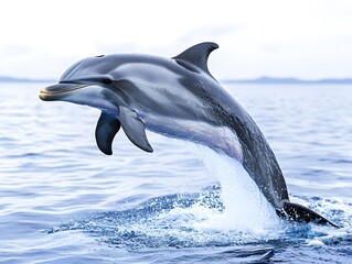 Fototapeta premium Playful bottlenose dolphin jumping out of the water, isolated