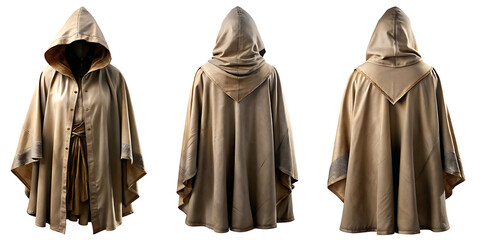 Medieval hooded cloak isolated on white  background.AI GENERATED