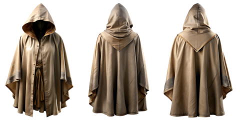 Medieval hooded cloak isolated on white  background.AI GENERATED