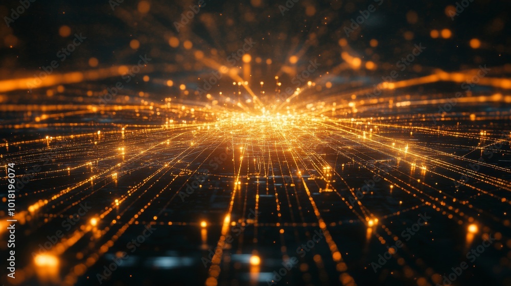 Poster abstract digital network with glowing lines and points
