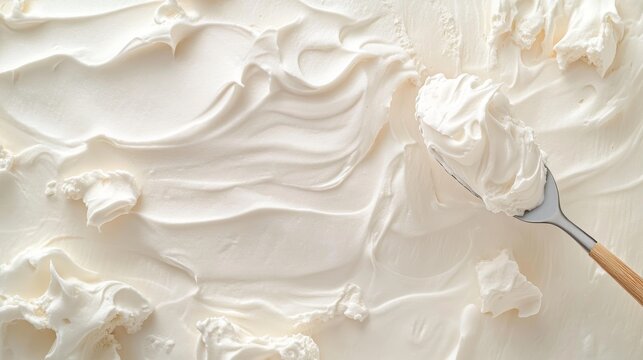 Whipped cream being scooped with a spoon, the airy, fluffy texture clear and light, Picture taken by Nikon Z7 35mm+ lens