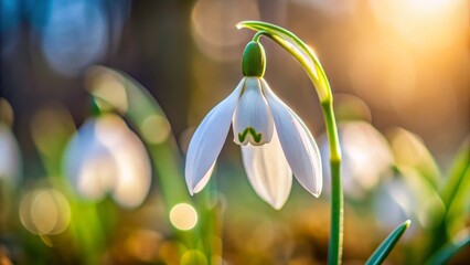 Single Snowdrop Bloom in Natural Setting - Beautiful Spring Flower Photography
