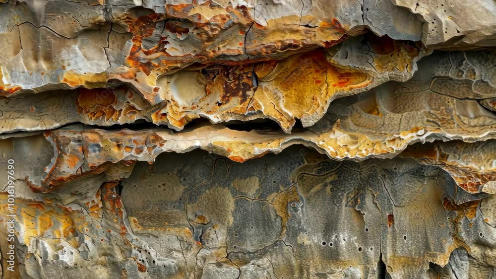 Poster Layered rock formations create a unique abstract pattern in this close-up photo
