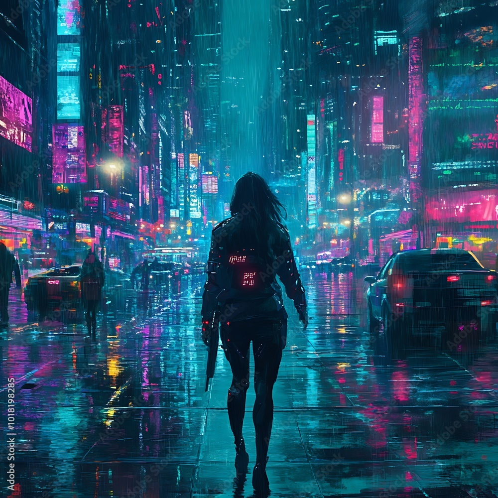 Aufkleber captivating hacker character set against a striking neon cyberpunk backdrop