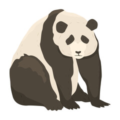 Chinese panda. Funny black and white bear eating bamboo. Teddy bear sitting. Wild animal in nature park. Vector illustration in flat style.