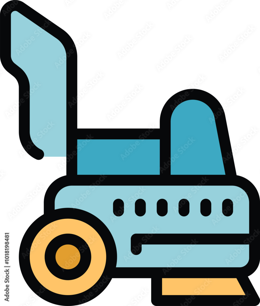 Poster floor care machine with open top for professional cleaning service in simple line icon style