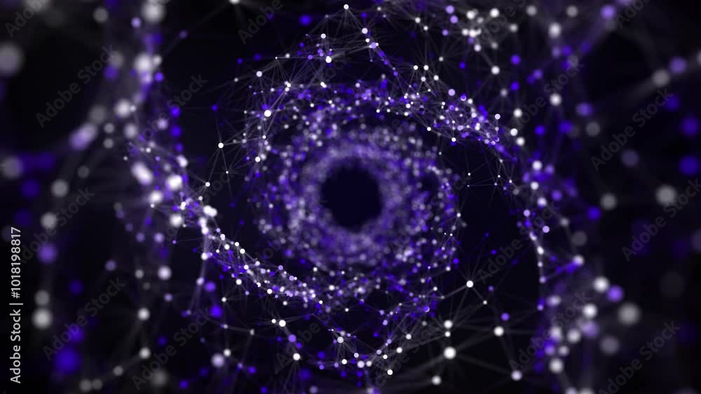 Poster abstract circle speed tunnel with blue light on black background. science background with dots and l