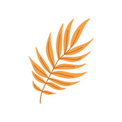 Beautiful abstract orange falling autumn branch with leaves isolated on white background. Hand drawn vector flat colored illustration. Autumn symbol, icon, decoration, hello autumn