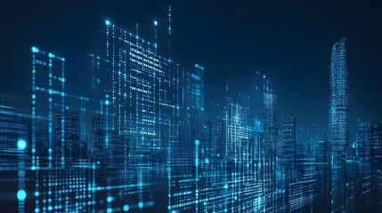 Obraz premium Futuristic Cityscape with Digital Data Grid