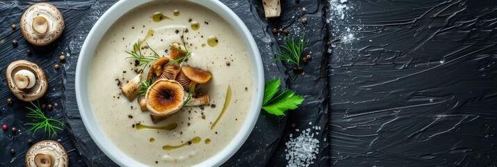 Mushroom Cream Soup, Cappuccino Soup with Porcini Mushrooms and Truffles, Molecular Dish