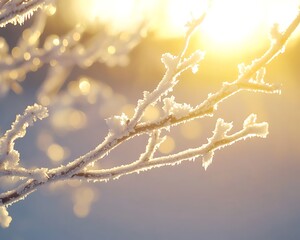 Obraz premium A close-up of frost-covered branches glistening in the early morning sunlight
