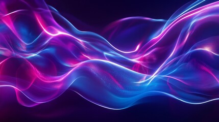 Abstract Neon Blue and Pink Wavy Lines on Dark Background