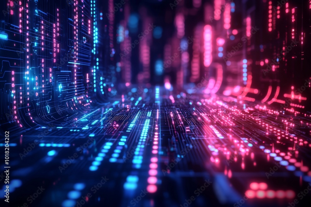 Wall mural digital technology background of data and network