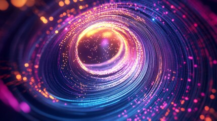 Abstract Spiral of Glowing Particles in Neon Colors