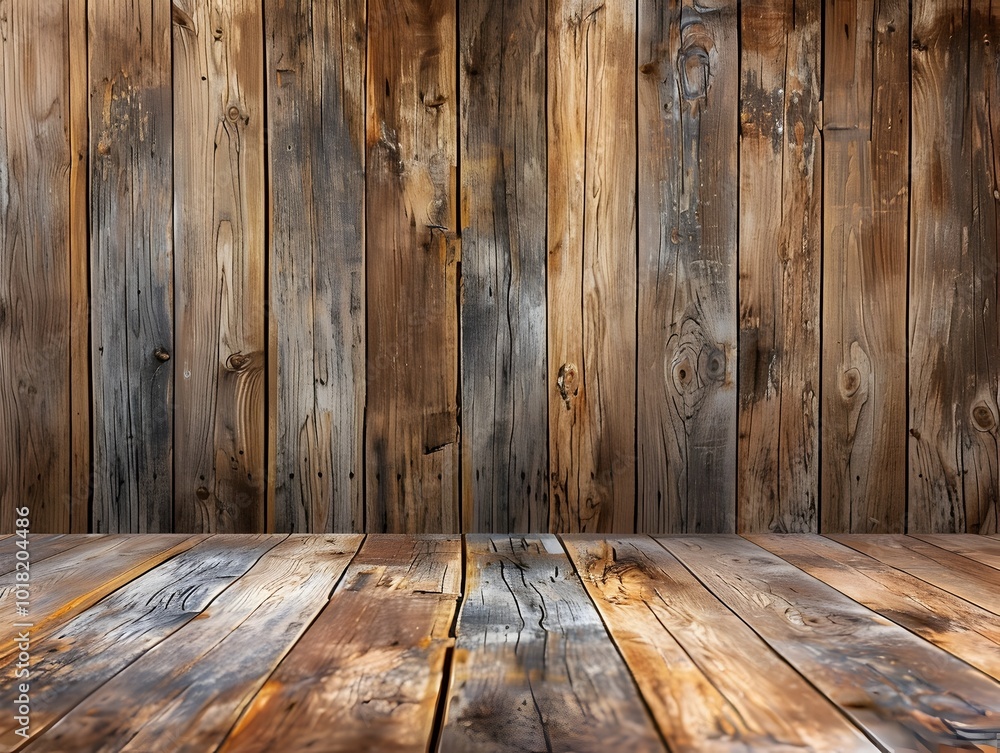 Poster Rustic Wooden Plank Backdrop with Warm Tones for Product Presentation and Handmade Display