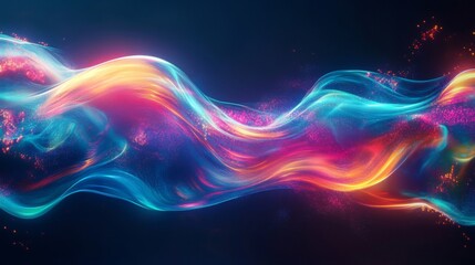 Fototapeta premium Abstract Wave of Glowing Blue, Pink, and Orange Lines and Particles