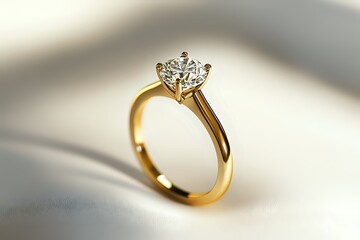 A close-up of a beautiful diamond engagement ring set on a white background.