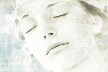 An abstract illustration of facial rejuvenation and care procedures with lines and dots.