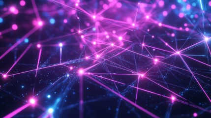 Fototapeta premium Abstract Network with Glowing Pink Lines and Blue Lights