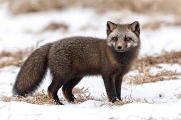 Obraz premium In winter, white arctic foxes (Vulpes Lagopus) inhabit the tundra.