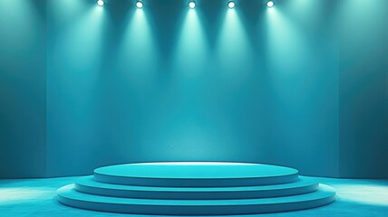 Obraz premium Blue Stage with Spotlights and Circular Platform