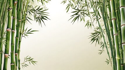 Fototapeta premium Many bamboo stalks on white background. Green bamboo horizontal background with stems and leaves on white