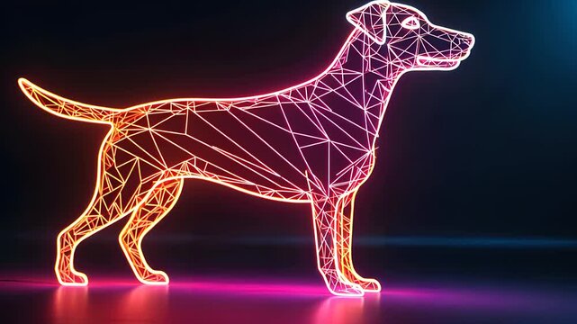 Neon Dog Outline with Vibrant Geometric Light Design