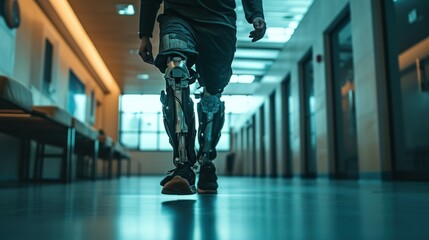 Obraz premium A Futuristic Prosthetic Leg Designed for Use Within a Modern Hospital Environment Setting